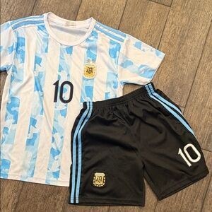 Kids Blue and White Soccer Jersey Set Messi